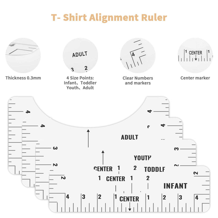 4PCS T-Shirt Ruler Guide, Tshirt Ruler Guide for Vinyl and Sublimation, T Shirt Alignment Tool Set for Making Fashion Center Design, T-Shirt Measuring Ruler Guide for Adult Youth Toddler (A)