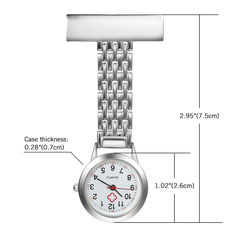 Nurse Watch with Second Hand for Women and Men Doctor Paramedic Tunic Lapel Pin-on Brooch Fob Quartz Watch Large Arabic Numeral Mark - 5 Pack