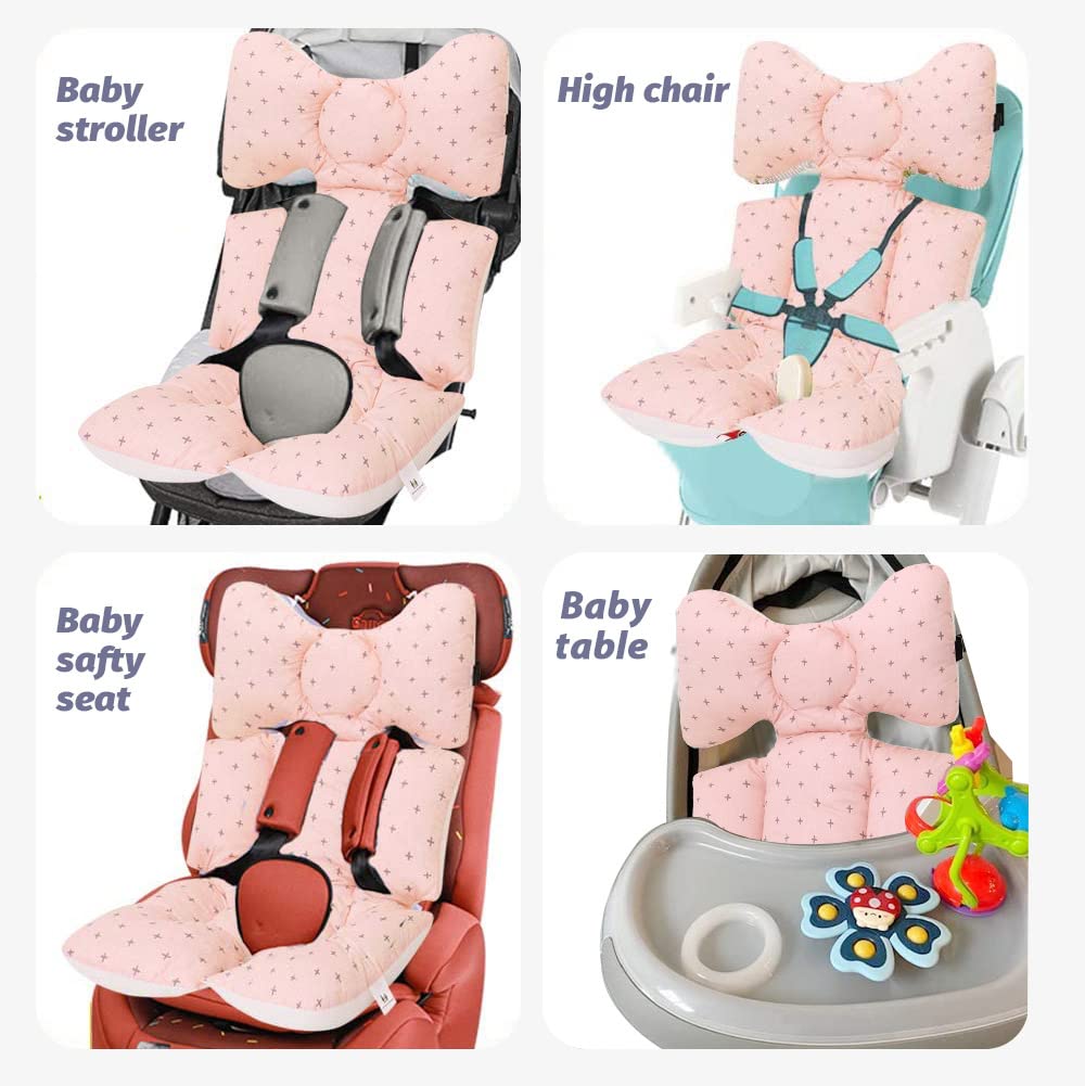 Baby Seat Pad Liner for Stroller–Soft and Breathable,3D Air Mesh Cotton Universal Baby Stroller Cushion (Pink Cross)