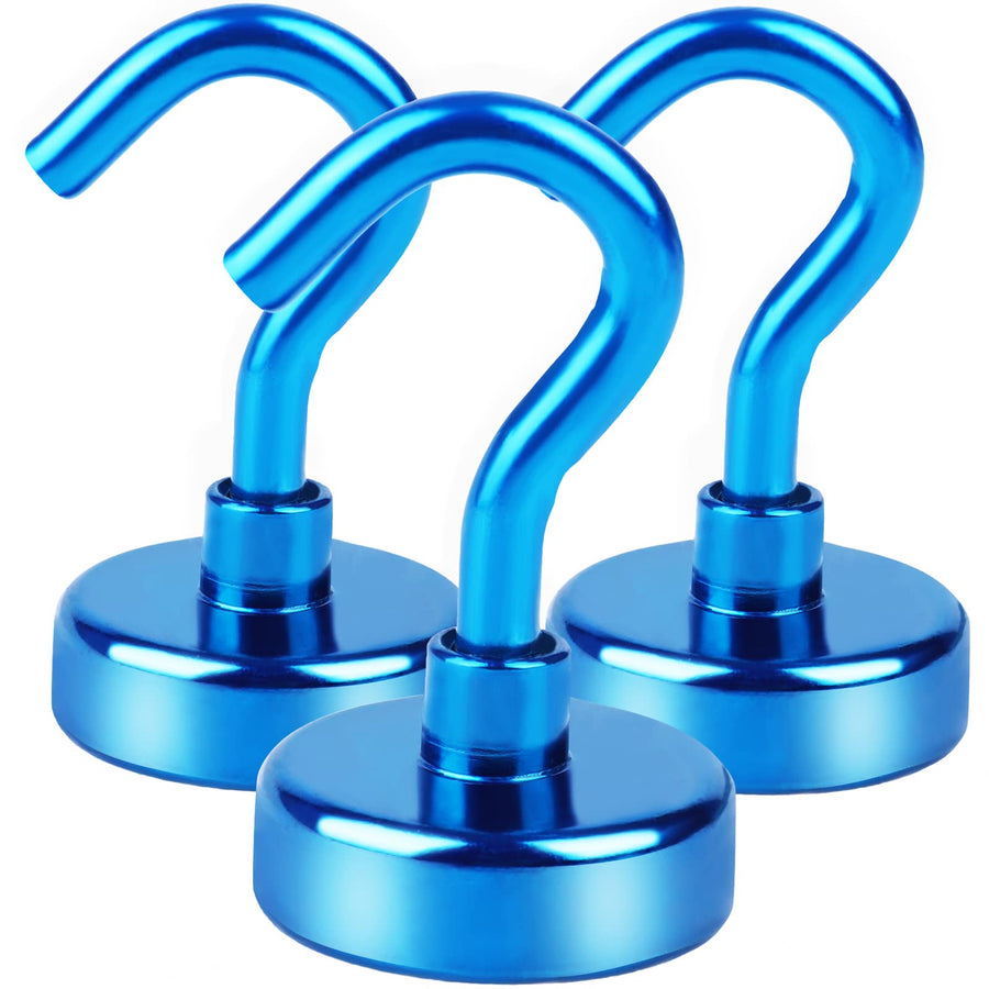Magnetic Utility Hooks, 30Lbs Heavy Duty Rare Earth Magnet Hooks with Nickel Coating for Kitchen, Garage, Cruise, Classroom, Workplace and Office etc, 3 Packs (Blue)
