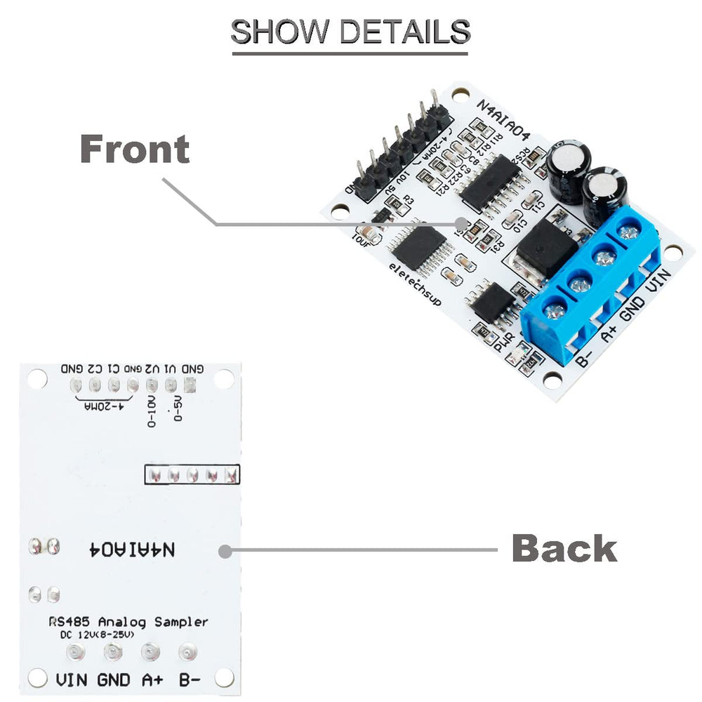 DC 12V 4-20mA 0-5V 0-10V Voltage Signal Acquisition RS485 Modbus RTU Module for PLC Current Transmitter N4AIA04 Measuring Instruments DC 8-25V