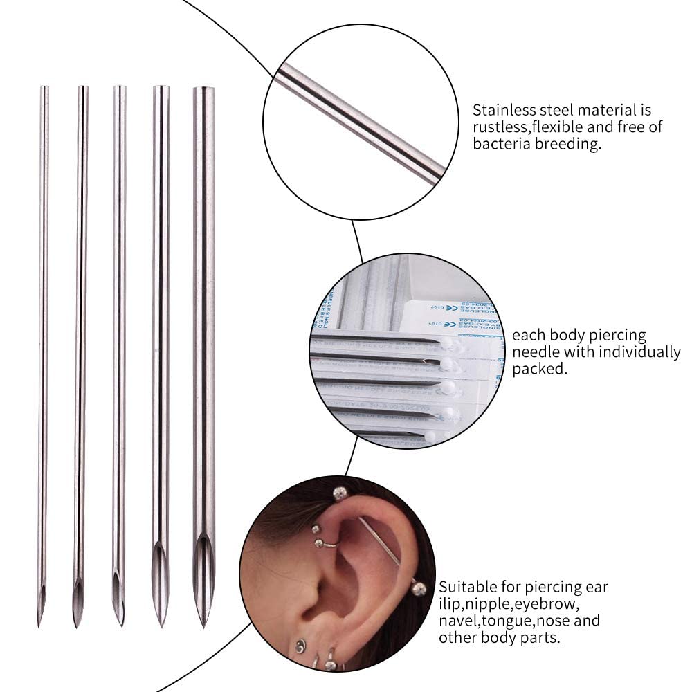 100pcs Tattoo Piercing Needle with Body Ear Navel Nipple For piercing Supplies (15G)