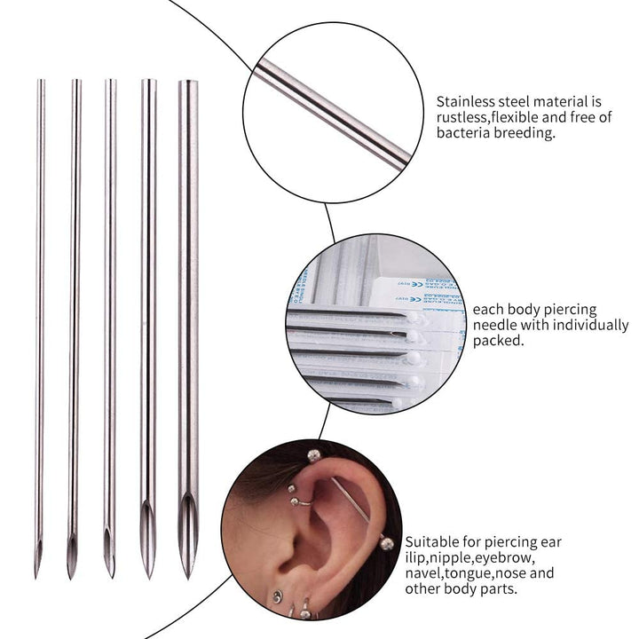 100pcs Tattoo Piercing Needle with Body Ear Navel Nipple For piercing Supplies (15G)