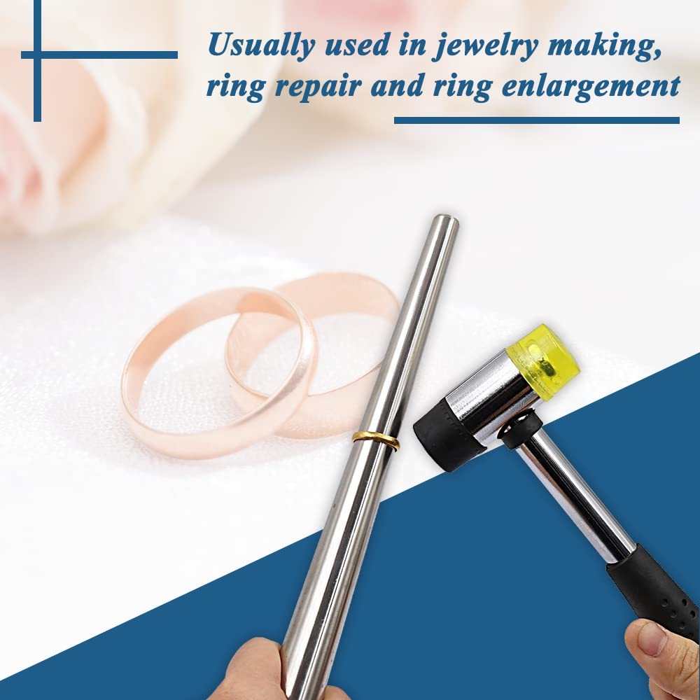 Jewelry Rubber Hammer With Stainless Steel Ring Mandrel Sizer Set Double Face Hammer Jewelers Making Tool