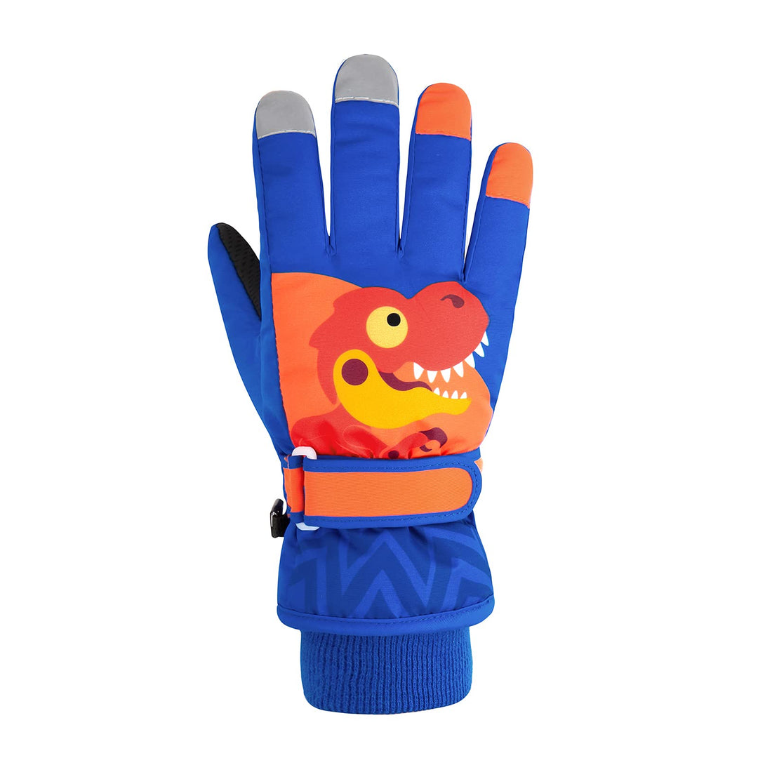 Kids Waterproof Winter Gloves Warm Snow Gloves Boys Girls Ski Gloves Toddler Mittens Windproof Royal Blue Dinosaur S