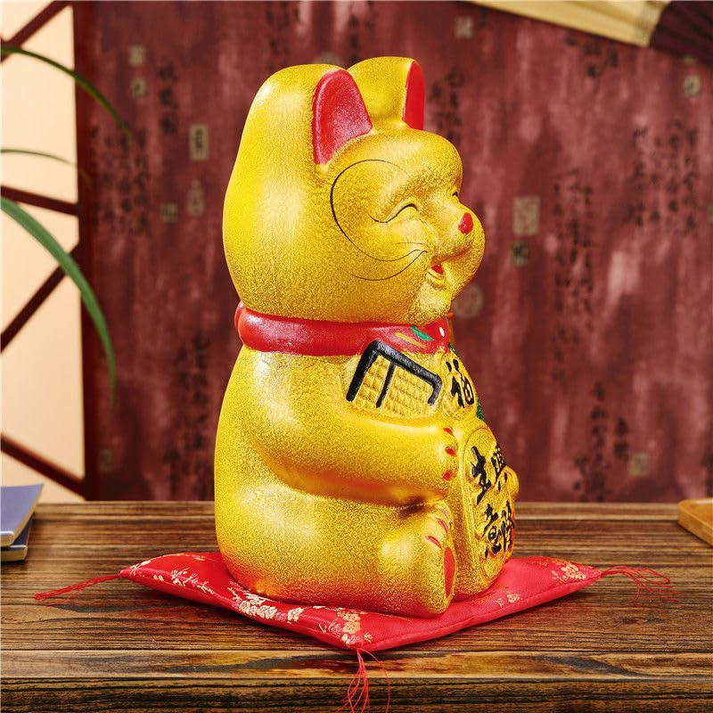 Lucky Cat,BeckoningCeramic Maneki Neko Lucky Fengshui Cat,Japanese Lucky Cat with Waving Arm Gold Battery Operated(7 inches)