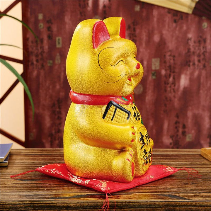 Lucky Cat,BeckoningCeramic Maneki Neko Lucky Fengshui Cat,Japanese Lucky Cat with Waving Arm Gold Battery Operated(7 inches)