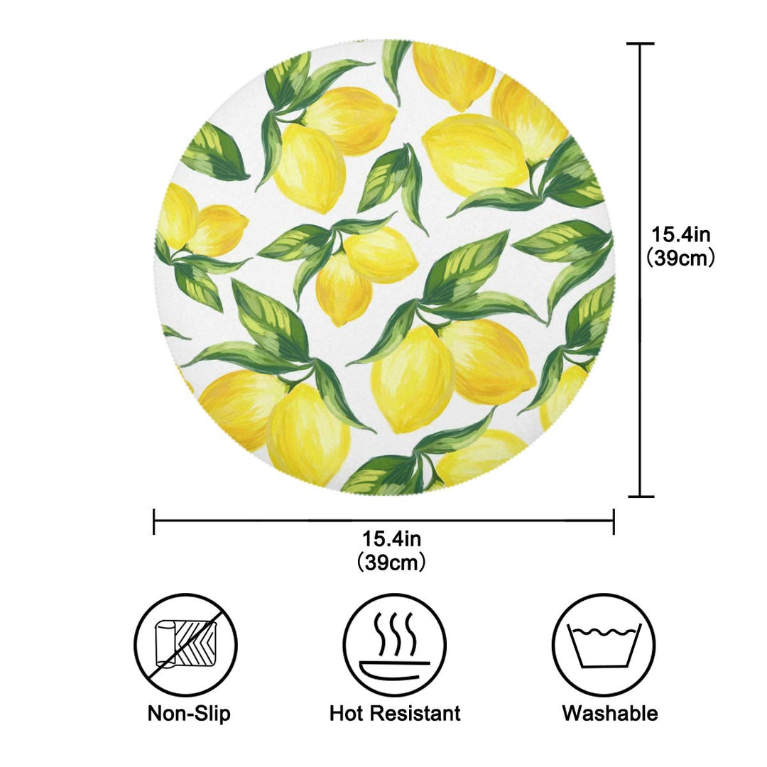 Lemon Round Placemats Non-Slip Washable Polyester Table Mats Set of 4 Heat Resistant Placemats for Kitchen Dining Table Decoration