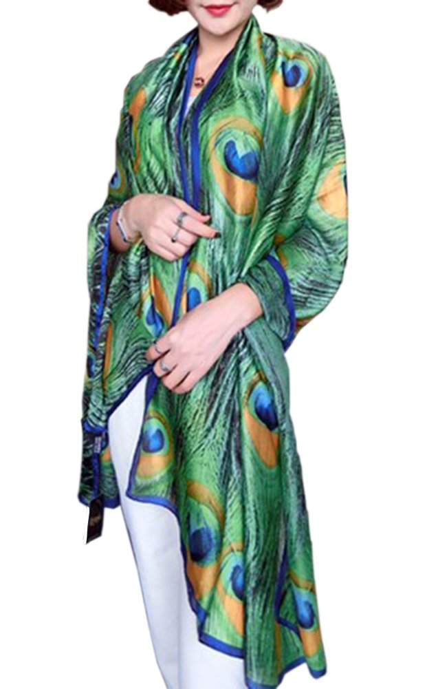 X&amp;F Women&#39;s Fashion Peacock Feather Prints Long Scarf Summer Wrap Shawls