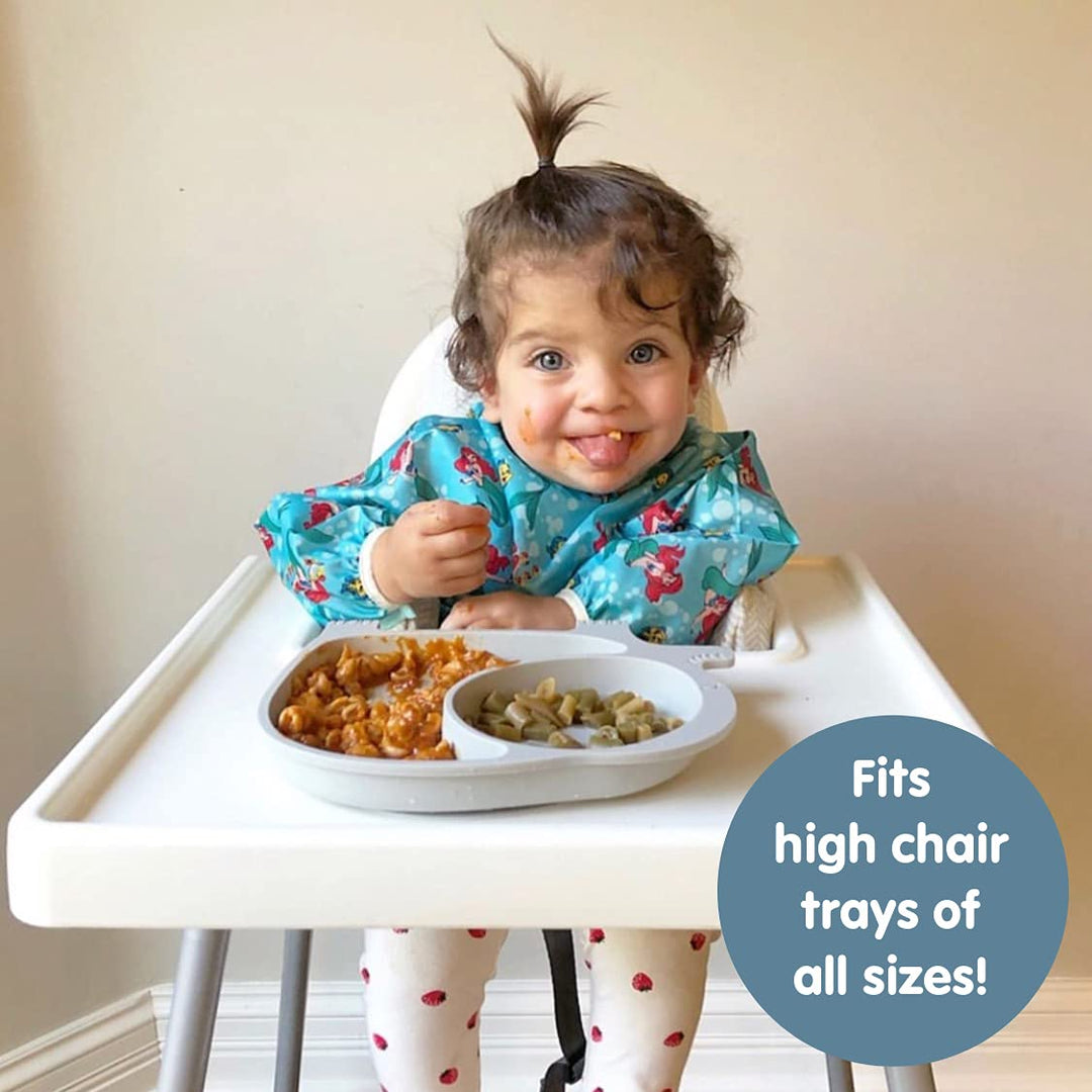 Sili Elephant Divided Toddler or Baby Suction Plate - 100% Silicone Plate, BPA-Free - Gray - Microwave, Dishwasher and Oven Safe