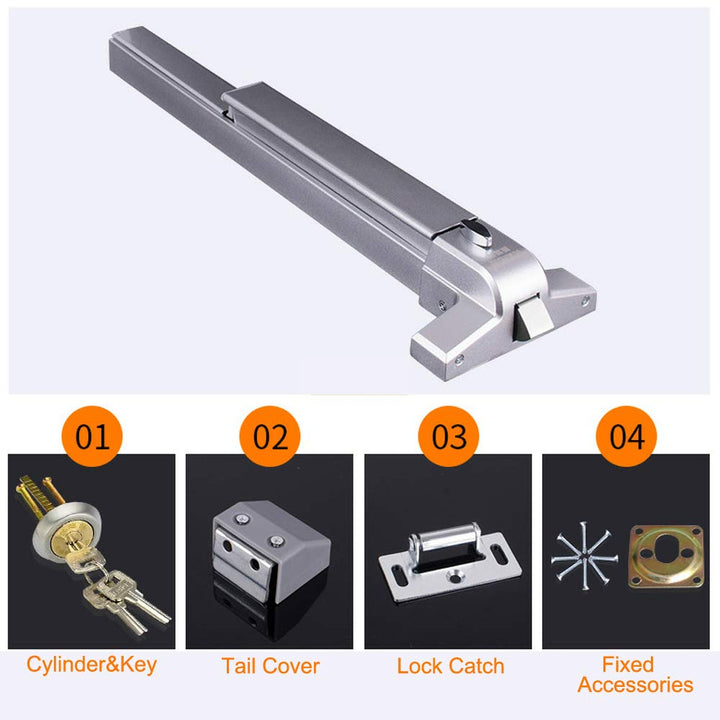 Door Push Bar Panic Exit Device with Exterior Lever Emergency Lock Stainless Steel Commercial Door Push Bar Emergency Panic Exit Bar Handle Door Hardware for Metal Wood Door