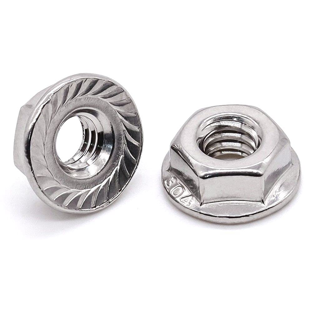 Glvaner M3-0.5 Thread Size (100 pcs) Stainless Steel Hex Flange Nuts Serrated Flange Hex Lock Nuts 304 Stainless Steel Full Thread