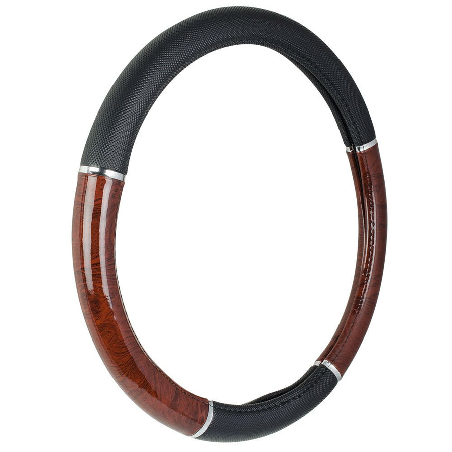35710P Black Steering Wheel Cover with Woodgrain Design and Chrome Trim