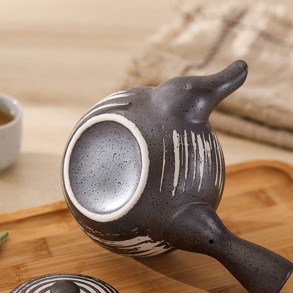 Black Tea Pot Kyusu Tea Maker with Infuser for Loose Tea Ceramic Japanese Teapot with Side Handle 11.8 oz. 350ML for Office,Home, Tea Drinker Gifts