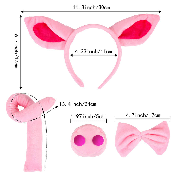 UNIME 4 Pcs Pig Costume Set Pig Ears Headband Pig Nose 