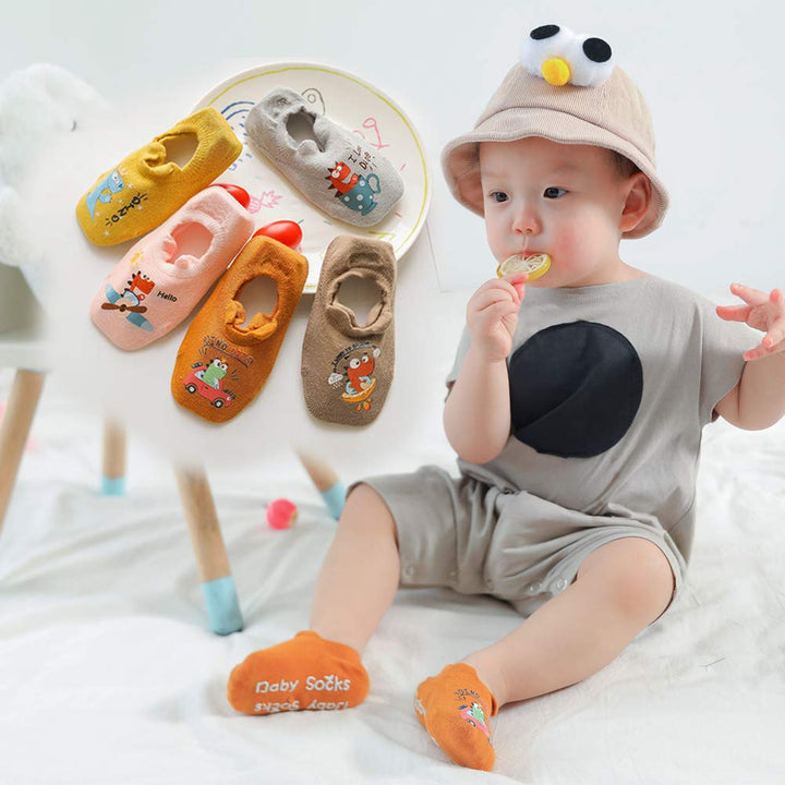 Toddler Anti Slip Non Skid No Show Socks Low Cut With Grips for Kids Boys Girls Size (1T-2T, Multicolor)