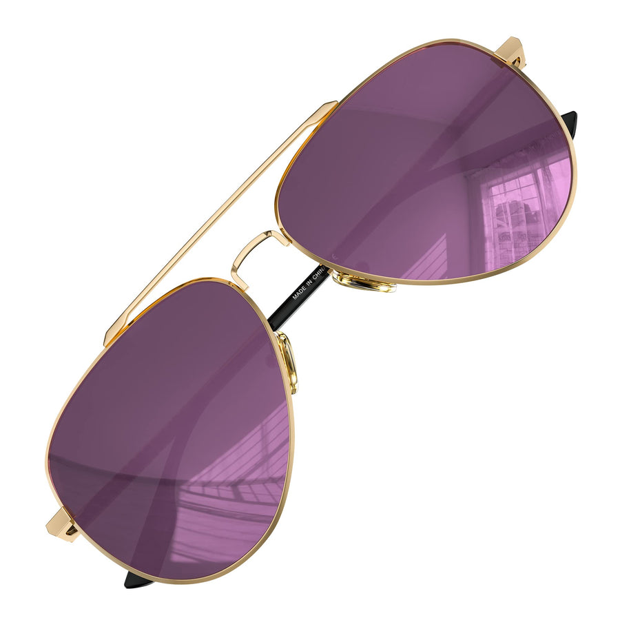 Aviator Sunglasses for Mens Womens Polarized Purple Lens Metal Gold Frame 60mm
