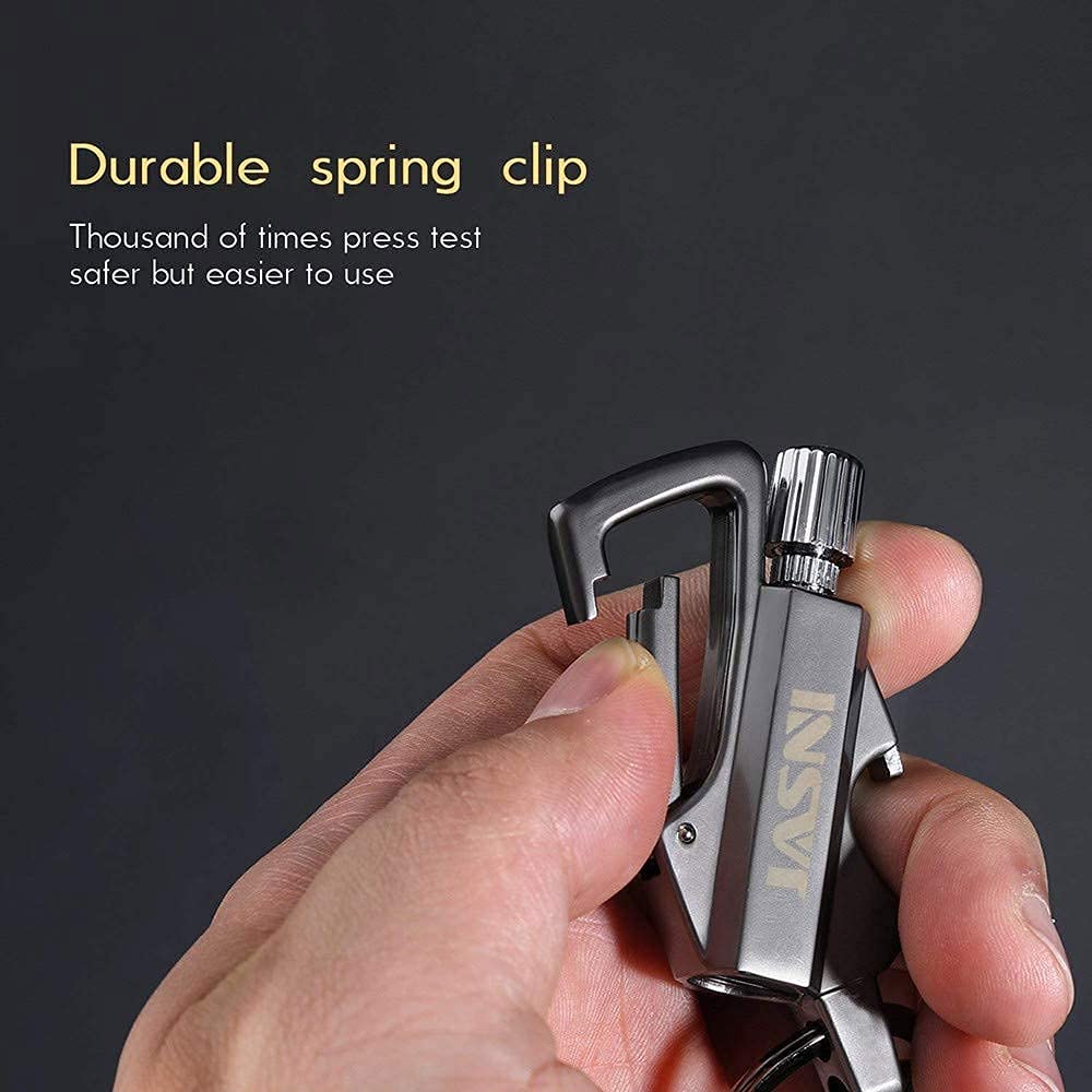Keychain Multitool with Flint Metal Matchstick Fire Starter Bottle Opener Mountaineering Buckle Mini Flashlight Car Key Rings Kerosene Refillable Lighter EDC Gift Ideas Emergency