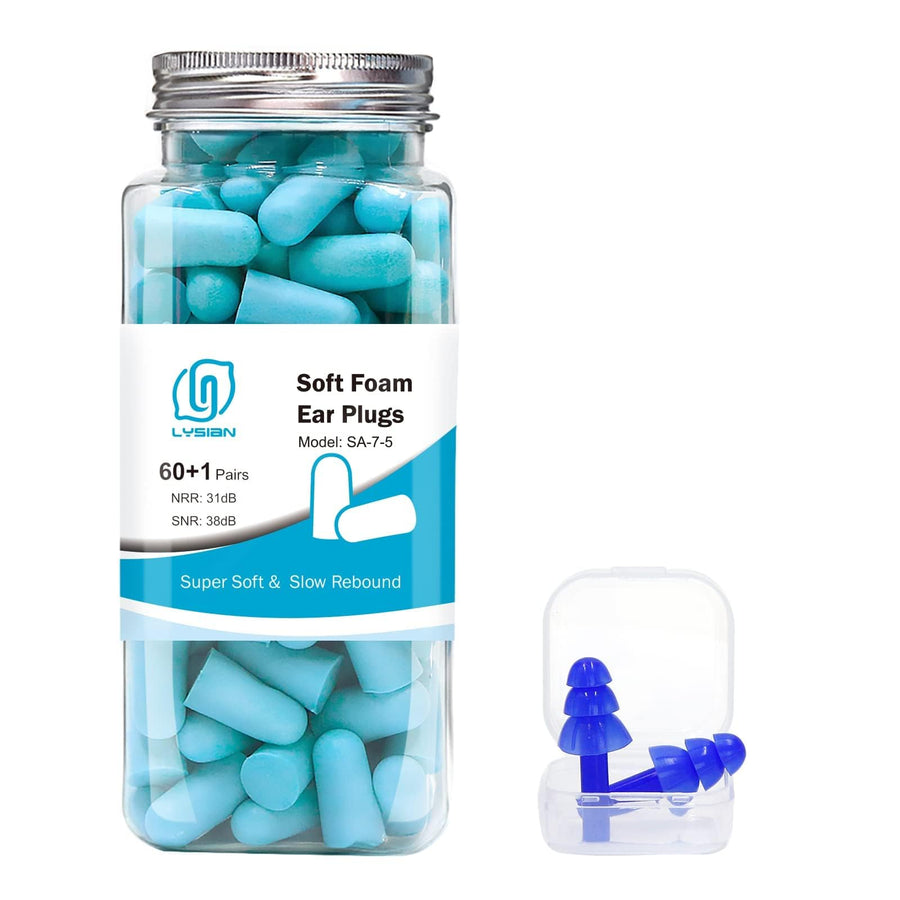 LYSIAN Ultra Soft Foam Earplugs 60 Pairs with Reusable 