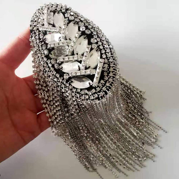2pcs Rhinestone Tassel Shoulder Epaulet Spike Chain Sho