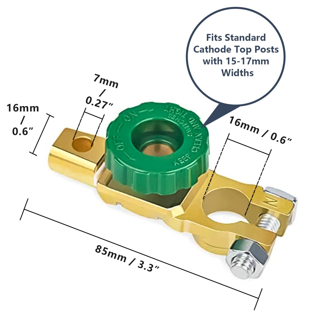 2Pcs Auto Battery Terminal Disconnect Master Switch Cut-Off Brass