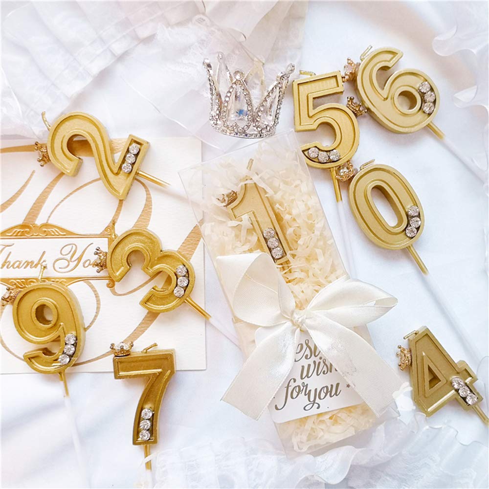 Diamond Crown Handmade 0 Gold Candle Ten Happy Birthday Cake Big Large Glitter Bday Candle Cupcake Topper Decoration Boy Girl No 0 Number 10 20 30 Years Adult Wedding Party