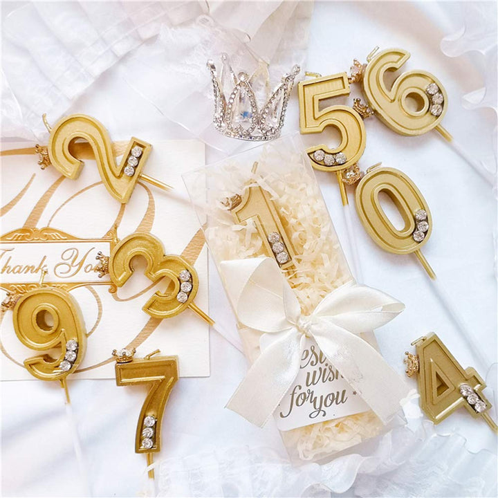 Diamond Crown Handmade 0 Gold Candle Ten Happy Birthday Cake Big Large Glitter Bday Candle Cupcake Topper Decoration Boy Girl No 0 Number 10 20 30 Years Adult Wedding Party