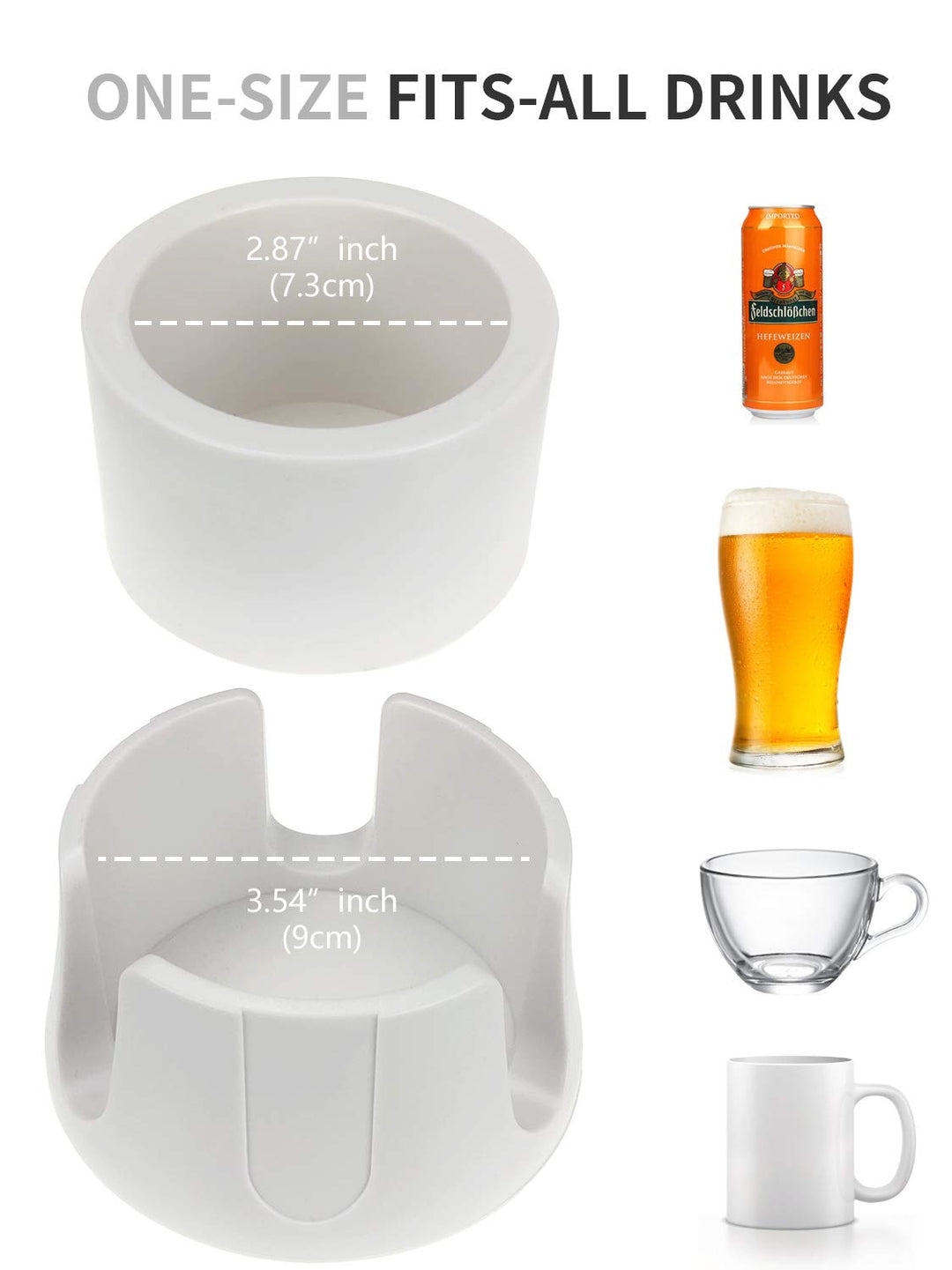 Anti-Spill Cup Holder, Drink Coaster with Anti-Slip Mat Fits Drink for Home Office Outdoors (White)