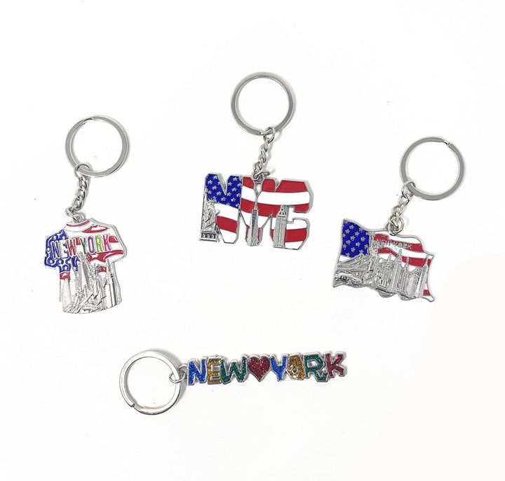 TSY TOOL 12 Pack New York NYC Metal Keychain Ring Bundle Souvenir Collection, Gift Set Include Empire State, Freedom Tower, Statue Of Liberty, USA Flag, And More