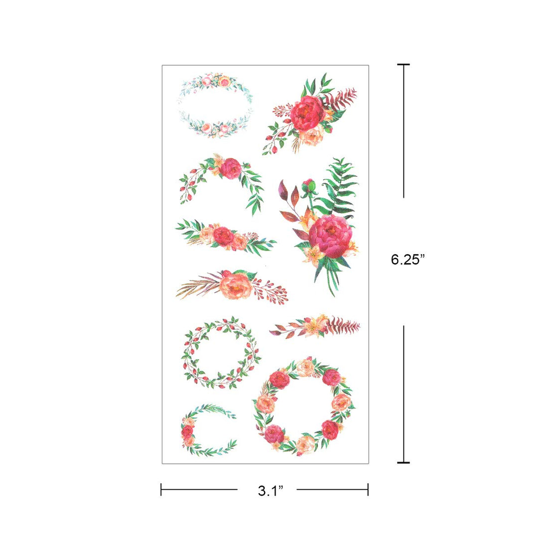 Washi Stickers Sets for Scrapbooking, DIY Crafts for Stationery, Diary, Card Making, (18 Sheets) Flowers and Wreaths