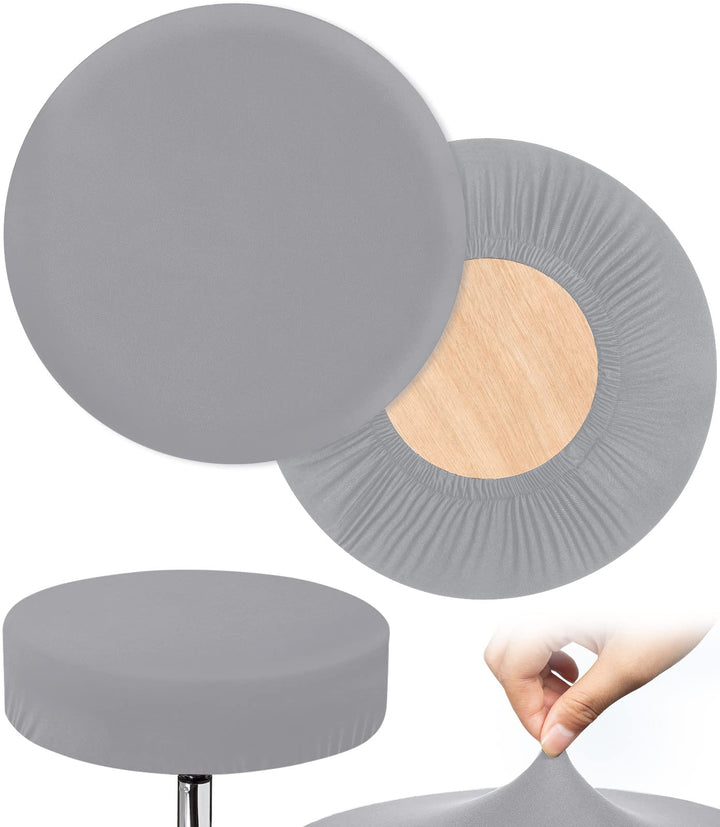 Bar Stool Covers Round, 2 Pcs Stool Slipcovers High Elastic, Circle Chair Covers, Soft &amp; Easy to Clean Chair Seat Cushion Slipcover Fit for Stool of Dia 14-17 Inch , Grey