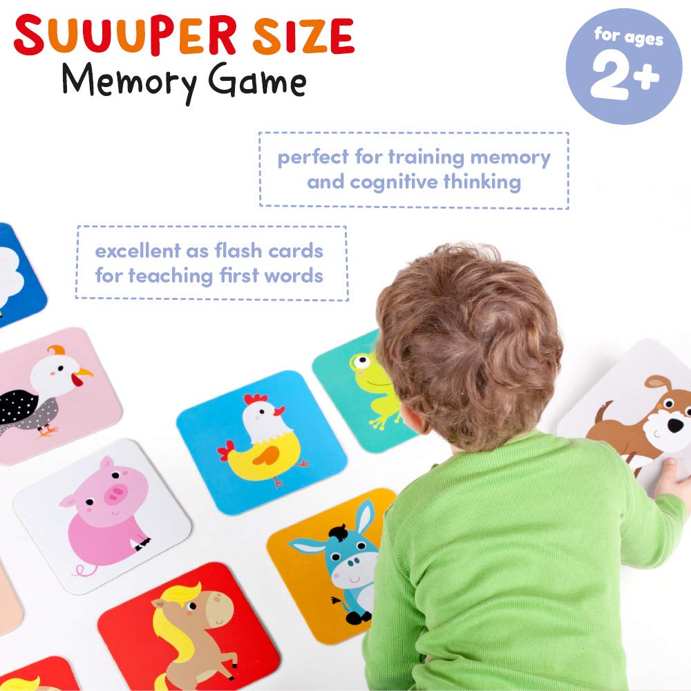 Suuuper Size Memory Matching Kids Game - includes 24 Extra-Large 6” x 6” Cards - Match The Animals or Use as Flashcards - for Toddlers, Boys &amp; Girls, ages 2-4 years
