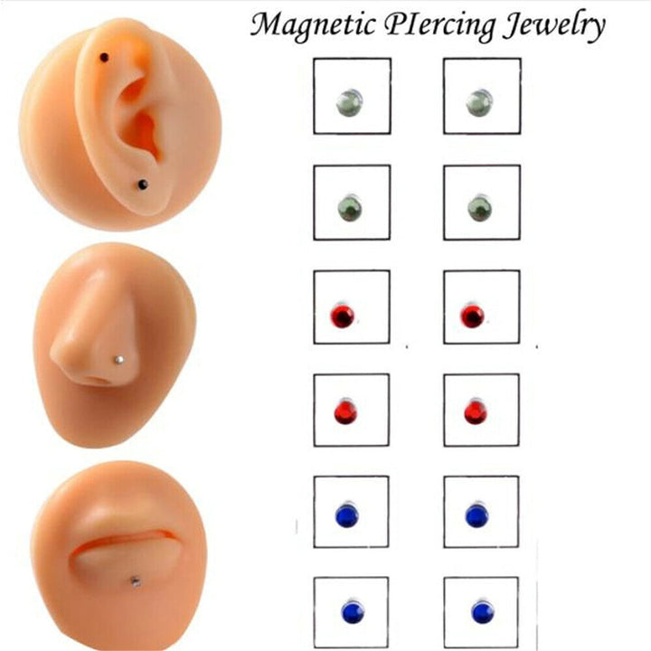 12pcs Crystal Magnetic Stud Earring Magnet Nose Ear Lip Stud Non Piercing, Women Men Steel Crystal Fake Nose Lip Ring Clip Nose Ring Fake Cheater Jewelry Gift