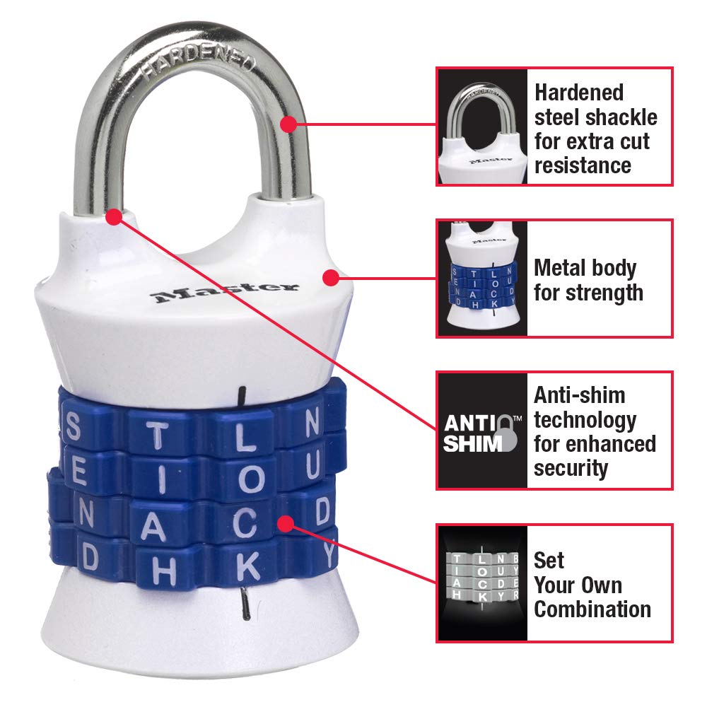 Word Combination Lock, Set Your Own Word Lock for Gym and School Lockers, Colors May Vary, 1535DWD