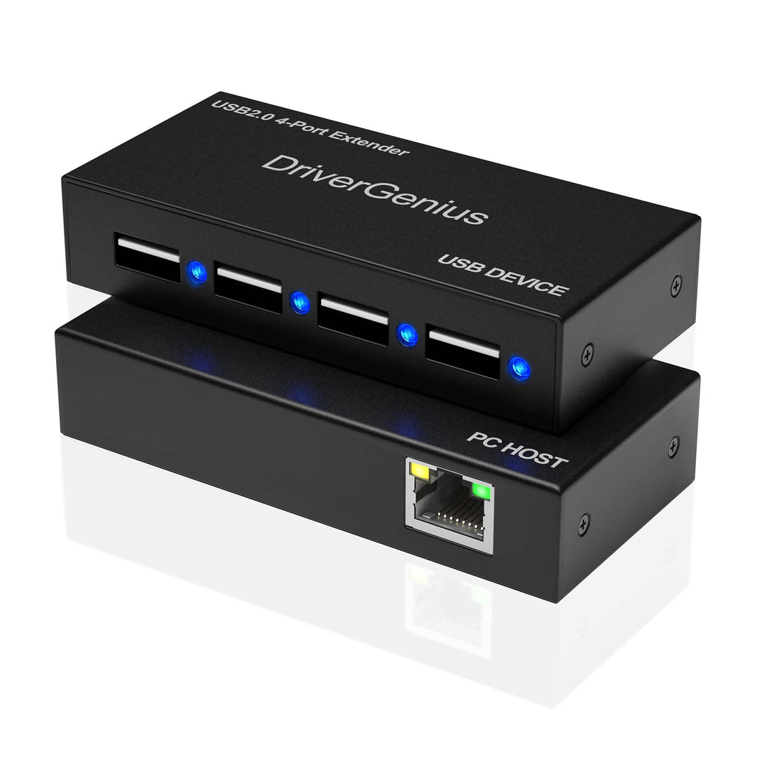4 Port USB 2.0 Ethernet Extender, Up to 165ft, with LEDs - USB Over Cat6/Cat5e/Cat7 Ethernet Extender- Compatible for Windows 11/ Mac/Ubuntu (Metal, NT100)