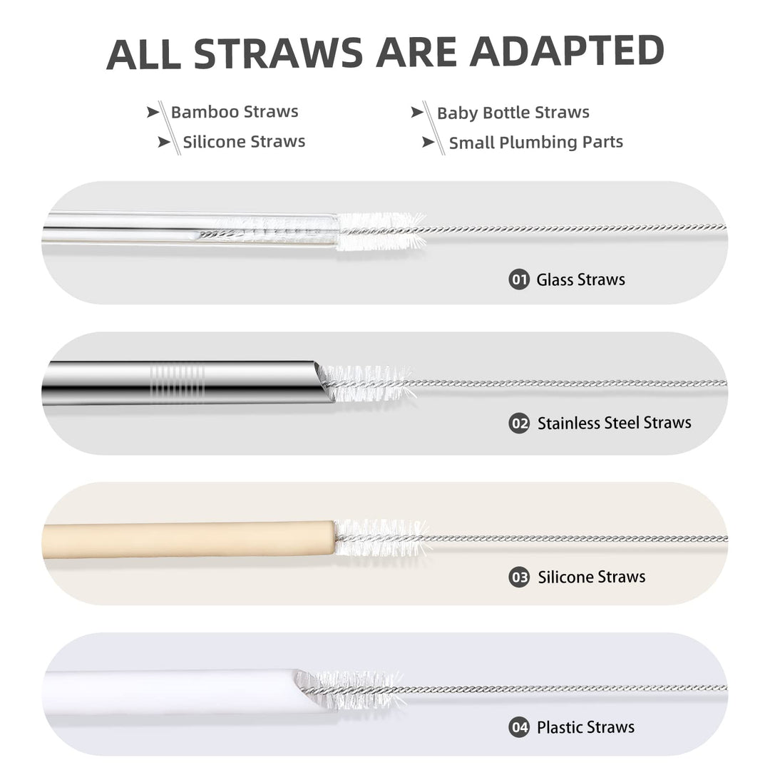 Hiware Drinking Straw Brush Set, 4-piece 7.6 x 8 mm Cleaner for Stainless Steel Tumbler Straws and 4-piece 7.6 x 10 mm Cleaner for Glass Smoothie Straws