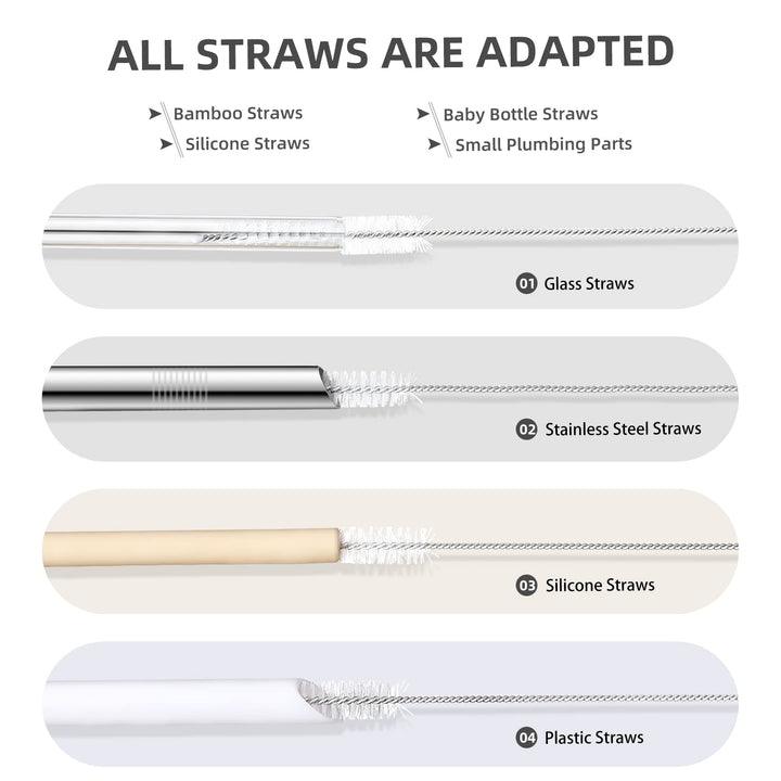 Hiware Drinking Straw Brush Set, 4-piece 7.6 x 8 mm Cleaner for Stainless Steel Tumbler Straws and 4-piece 7.6 x 10 mm Cleaner for Glass Smoothie Straws