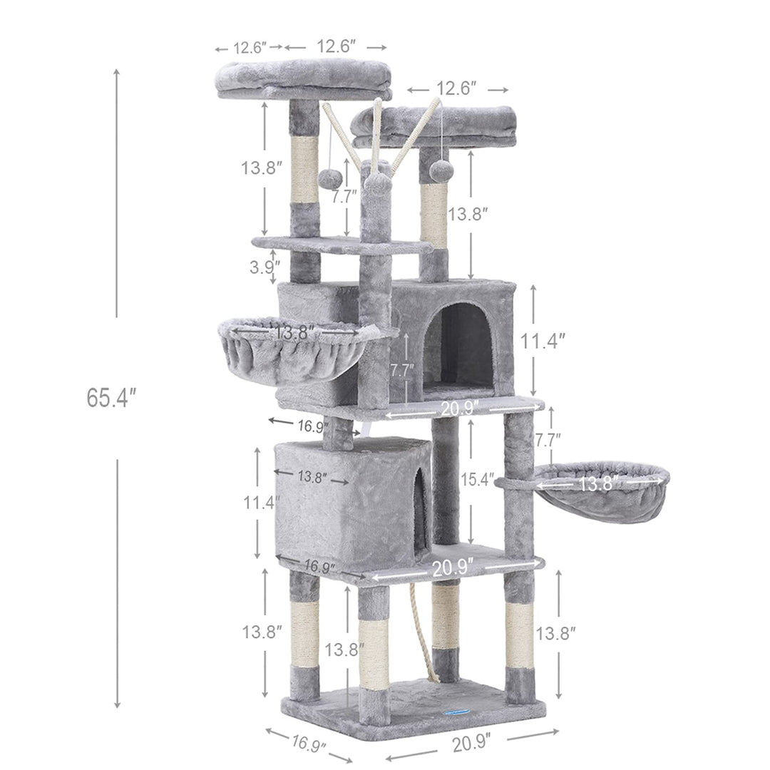 Cat Tree,Cat Tower,Cat Condo with Scratching Posts,Basket,2 Caves,2 Plush Perches,Activity Center with Removable Fur Ball Sticks,Light Grey MPJ027W