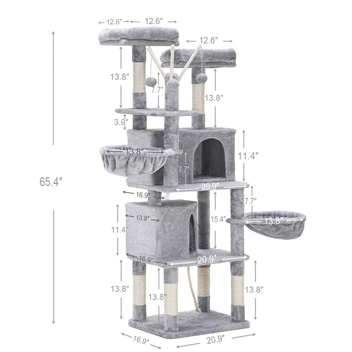 Cat Tree,Cat Tower,Cat Condo with Scratching Posts,Basket,2 Caves,2 Plush Perches,Activity Center with Removable Fur Ball Sticks,Light Grey MPJ027W