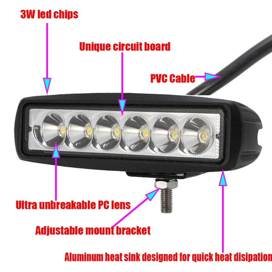 Green Led Light Bar 2PCS 18W Spot Driving Fog Light Off-road Work Light Waterproof Compatible for Boat ATV SUV Truck Pick-up Van Fishing Hunting Navigation 12v 24v