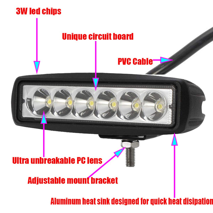 Green Led Light Bar 2PCS 18W Spot Driving Fog Light Off-road Work Light Waterproof Compatible for Boat ATV SUV Truck Pick-up Van Fishing Hunting Navigation 12v 24v