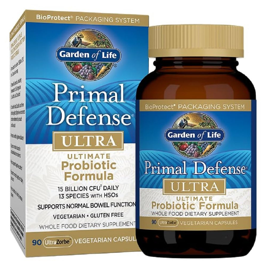 Primal Defense Ultra Ultimate Probiotic Formula - 15 Billion CFU and 13 Strains of Probiotics Plus HSOs for Healthy Digestive Balance, Vegetarian and Gluten Free, 90 Capsules
