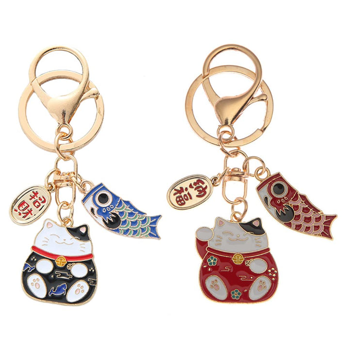 Maneki Neko Lucky Cat Keychain: Japanese Beckoning Cat Keyring Fengshui Fortune Key Chains for Wealth Fortune