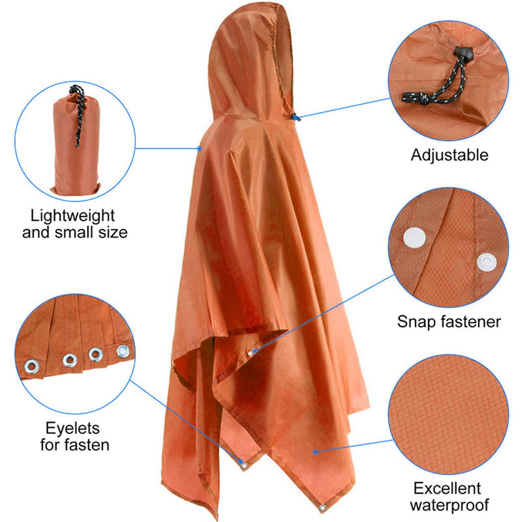 Multifuntional Poncho Raincoat with Hoods (Orange)