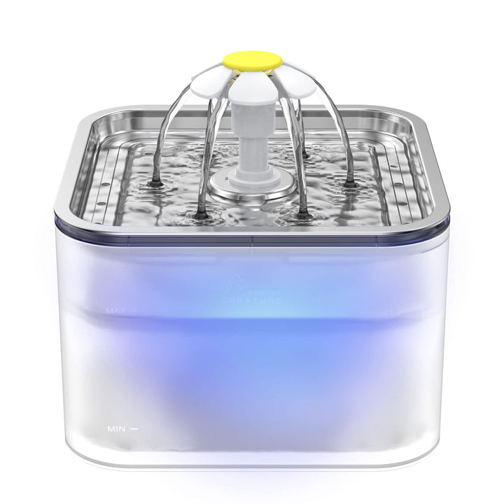 Cat Water Fountain Stainless Steel, 101oz/3L Pet Fountain with LED Light for Cats and Dogs (Clear)