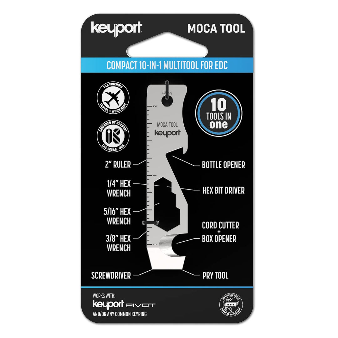 MOCA 10-in-1 Keychain Multitool (Stainless) | EDC Multi Tool: Pry Bar, Bottle Opener, Screwdriver, Box Opener, Cord Cutter &amp; More | TSA Key Tool | EDC Gear | For Key Organizer &amp; Key Chain