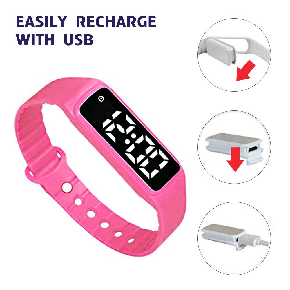 8 Alarm Vibrating Alarm Watch Medical Reminder Watch - with Timer and 8 Daily Alarms (Hot Pink - Large)