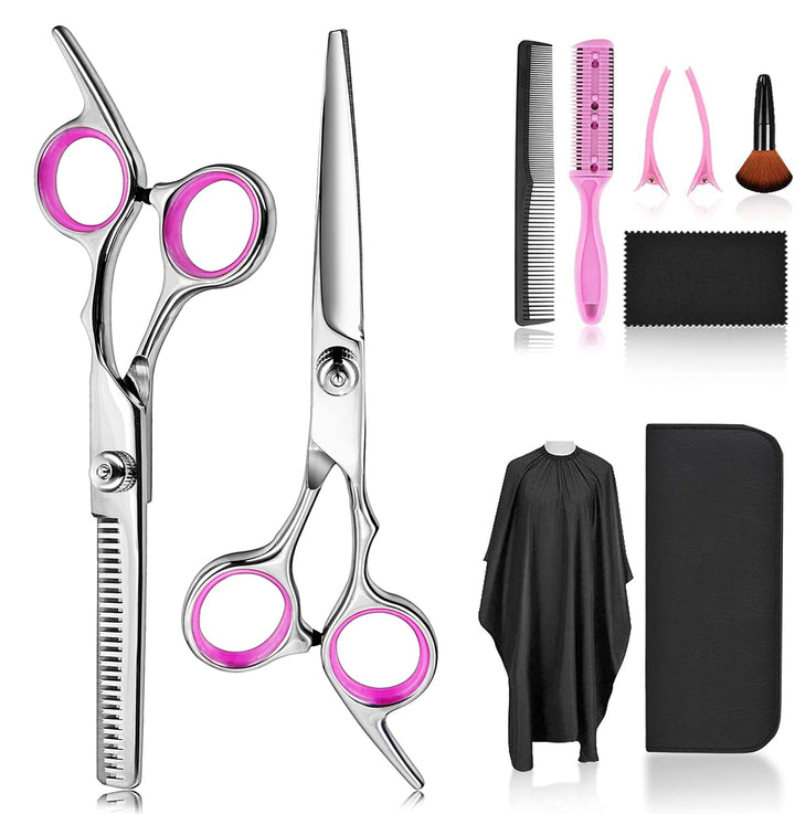 Hair Cutting Scissors Thinning Shears- Professional Barber Sharp Hair Scissors Hairdressing Shears Kit with Haircut Accessories in Leather Case for Cutting Styling Hair for Women Men Pet