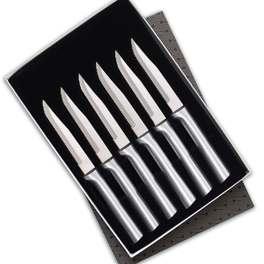 Rada Cutlery Serrated Steak Knife Set - Stainless Steel Knives with Aluminum Handles, Set of 6