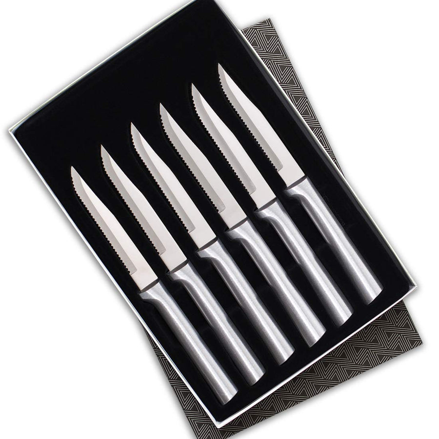 Rada Cutlery Serrated Steak Knife Set - Stainless Steel Knives with Aluminum Handles, Set of 6